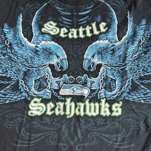 Vintage Y2K Seattle Seahawks Graphic Tee Black NFL Eagles Design | XL
